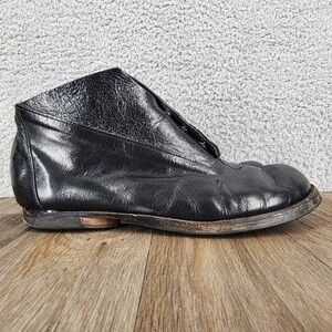 CYDWOQ Black Leather Button Ankle Boots Made in USA Womens Size 37.5 US 7